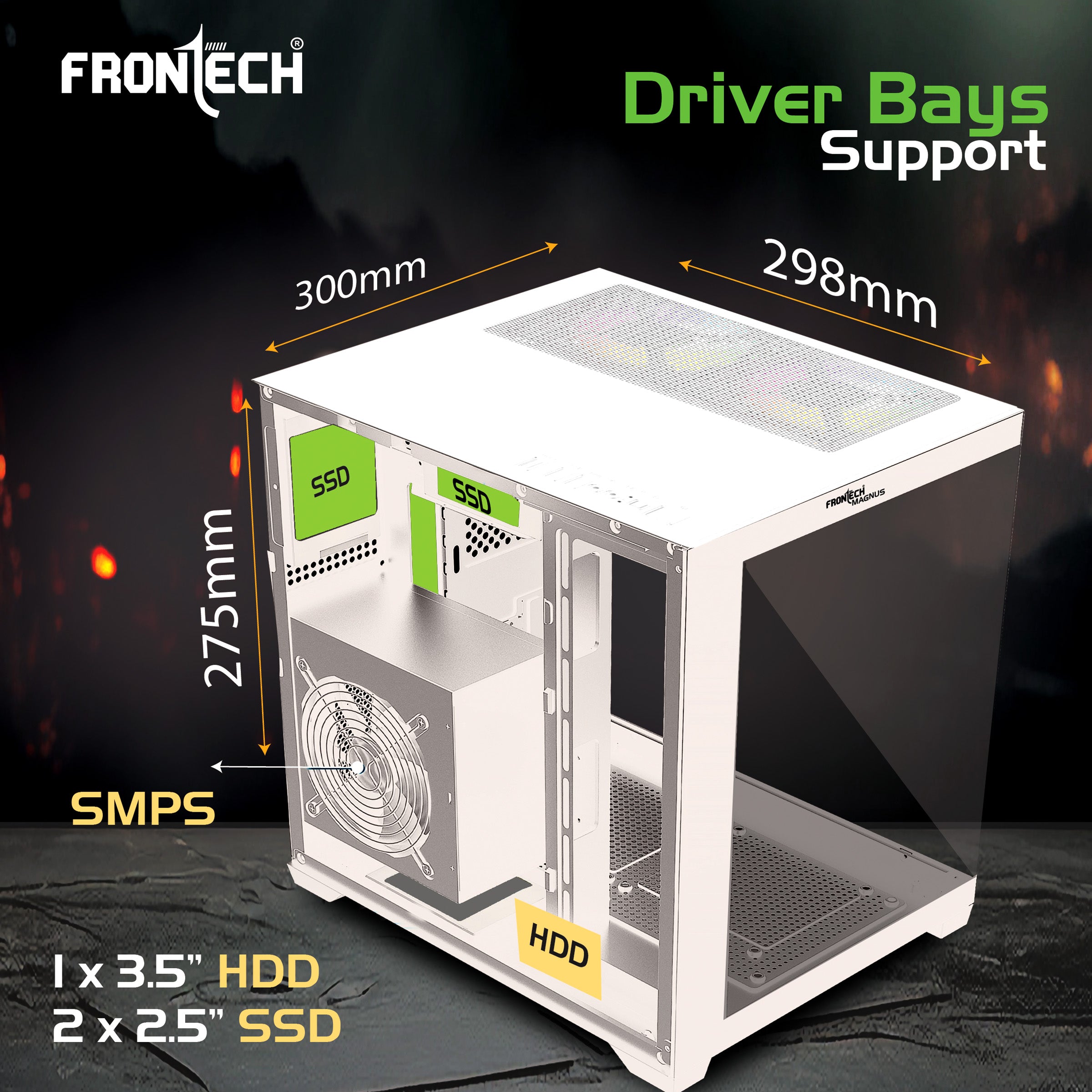 FRONTECH Gaming Computer Cabinet/Gaming Computer Case with 5 x 120 mm LED Fan and Tempered glass front and side panel| 2 X USB 1.0 | 1 X USB 3.0| HD Audio (FT-4384) FRONTECH Gaming Computer Cabinet/Gaming Computer Case with 5 x 120 mm LED Fan and Tempered glass front and side panel| 2 X USB 1.0 | 1 X USB 3.0| HD Audio (FT-4384)